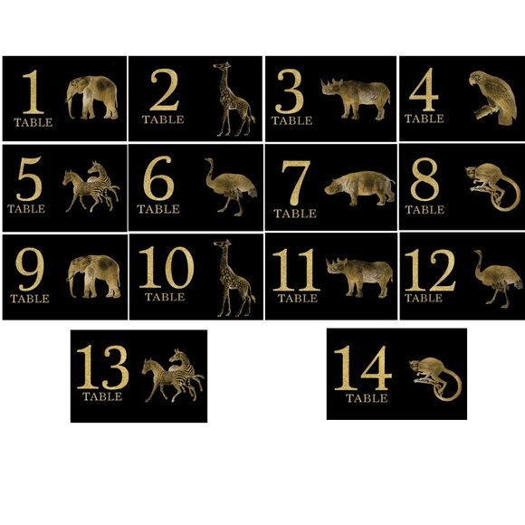 Framed Event Table Numbers (1-14) for Zoo, Safari Party/Wedding Gold/Black, 5x7 - Picture 4 of 4